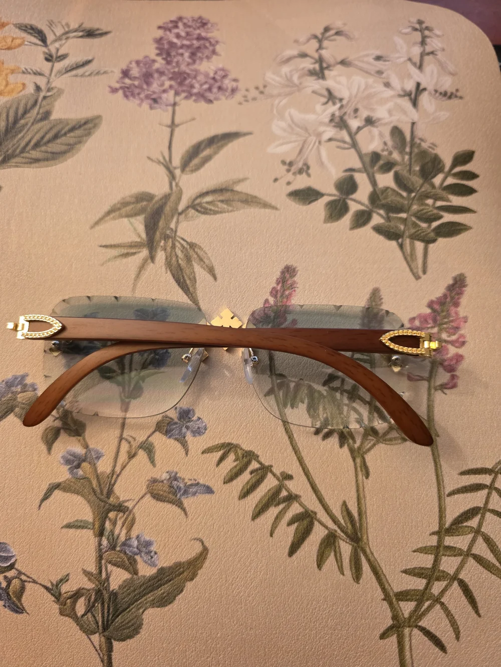 Source Unknown Brown Rimless Sunglasses with Gold Cross Accents
